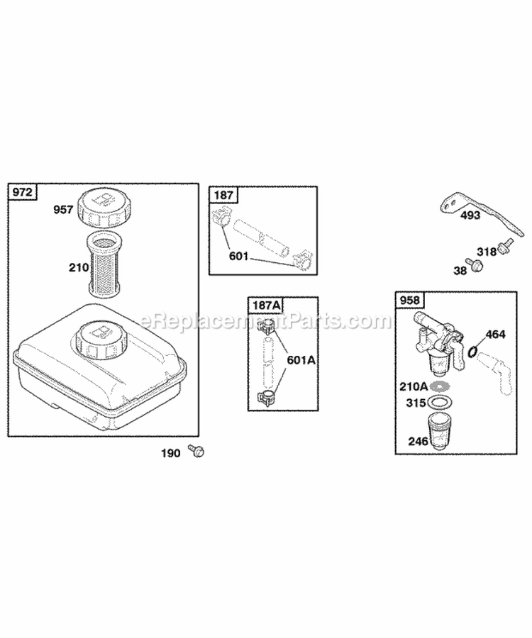 Fuel Supply Diagram and Parts List for 050032-0115-B1  Briggs and Stratton Engine